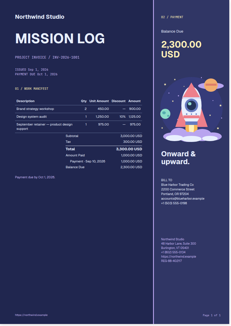 Cosmic Launch app starter template with sample invoice data