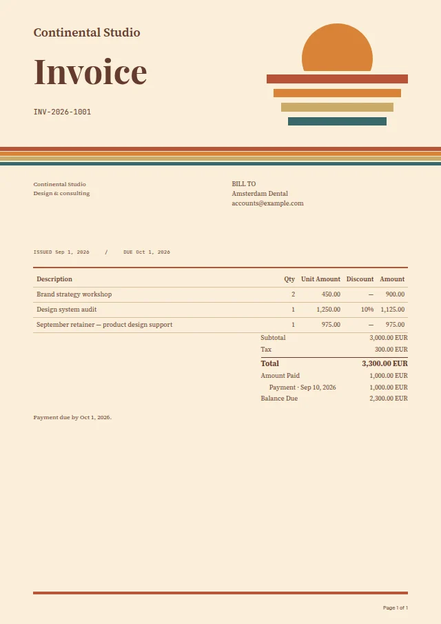 Desert Radio ready-made invoice template with fictional sample data